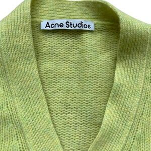 Acne Studios Knitted Cardigan Women M Lime Green 100% Wool Cropped V Neck Pocket